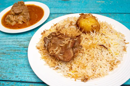 Mutton Biryani With Mutton Chaap And Salad