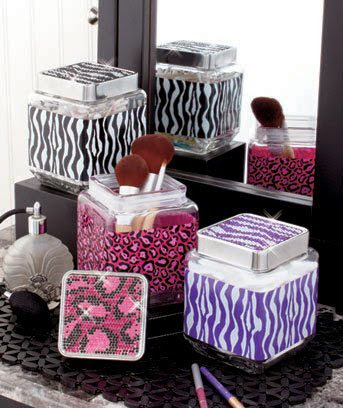  Set of 3 Biling Glamour Cute Animal Print Storages Jars Sparkling Rhinestones