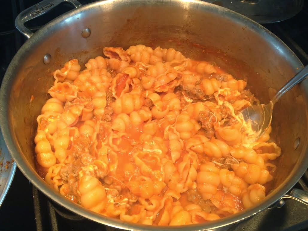 Stove Top Baked Pasta with Mozzarella, Tomato Sauce, and Sausage 