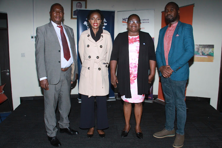 Acting Director Technical Services Kenya National Library Charles Nzivo , Media personality Jahmby Koikai,Joan Machi, and East Africa Worlreader Regional Director Ashoka Vincent Otieno