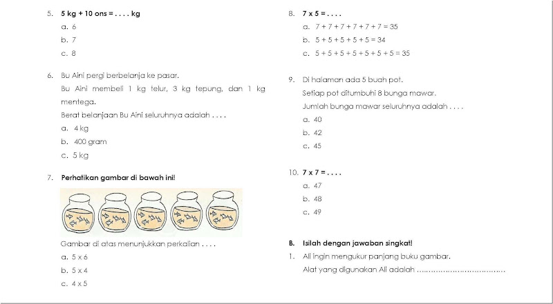 Soal Uh Matematika Kls 2 Semester 1 Bab Pengukuran