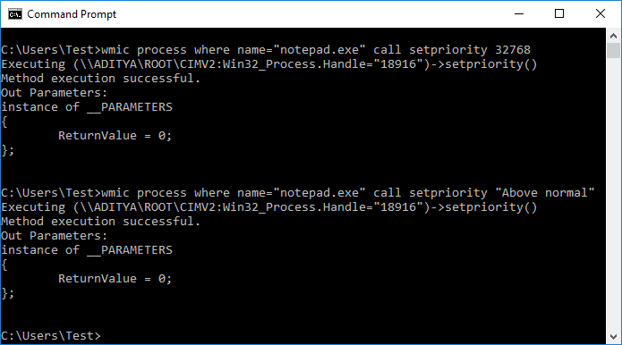 Modifica la priorità del processo della CPU in Windows 10 utilizzando il prompt dei comandi