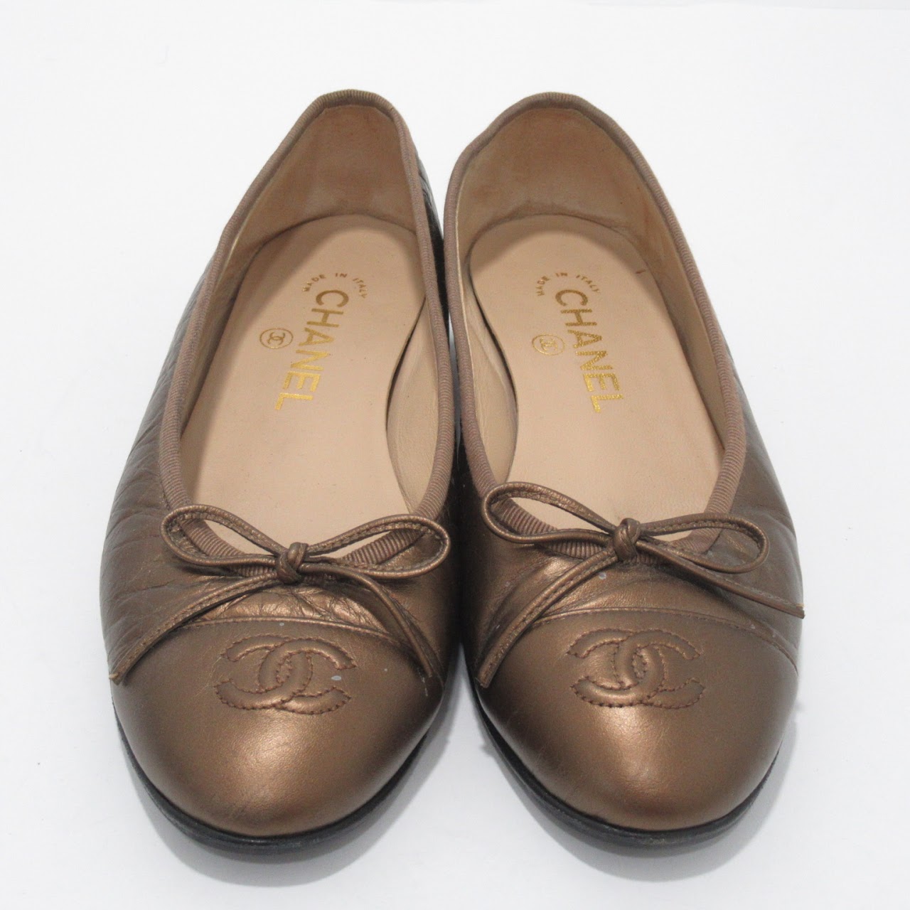 Chanel Black CC Quilted Leather Toe Cap Ballet Flats 37 with Dust Bag