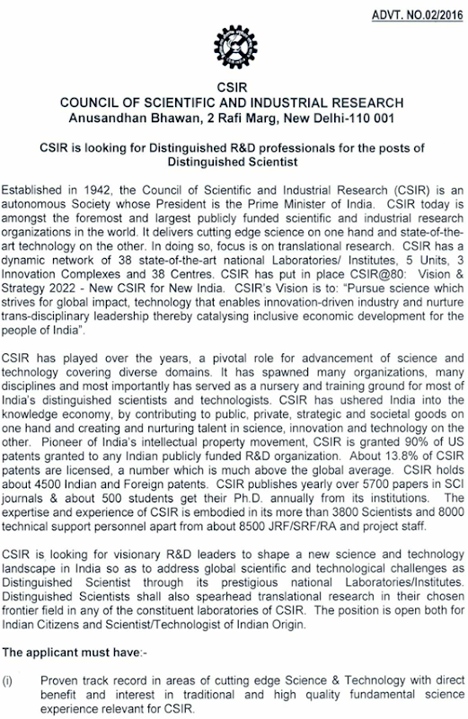 CSIR Invites Applications for R&D Professionals for Scientist Posts