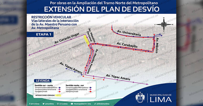 COMAS: Cierran paso vehicular en cruce de avenidas «Maestro» y «Metropolitana» por obras de ampliación norte del Metropolitano