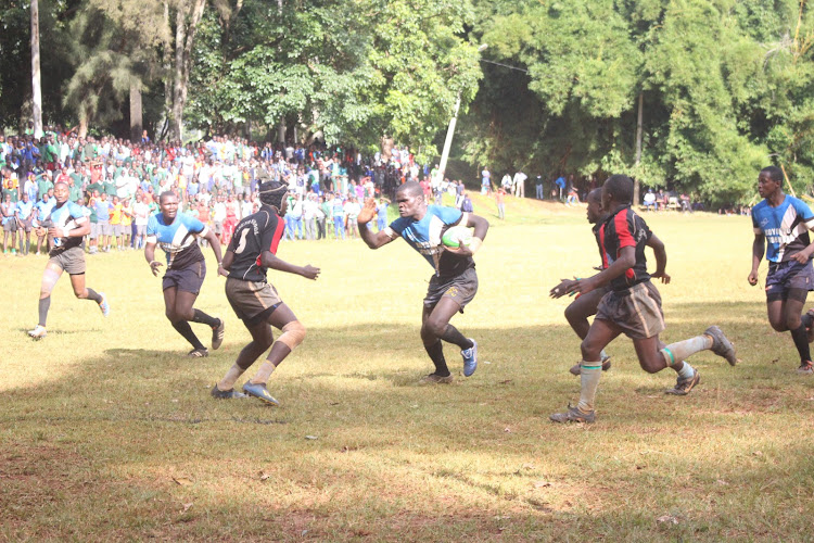 Emmanuel Oketch of Koyonzo in action during the boys' rugby 15's final against Maseno School.