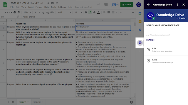 Screenshot of Knowledge Drive on Sheets