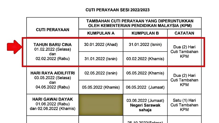 Hari 2022 raya sekolah cuti Jadwal Cuti