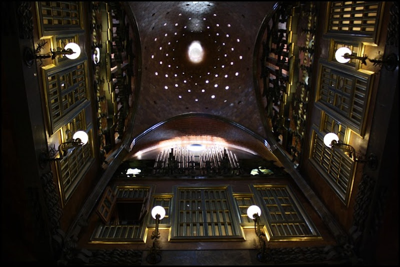 Looking up in the Central Hall in Antonio Gaudi's Palau Guell