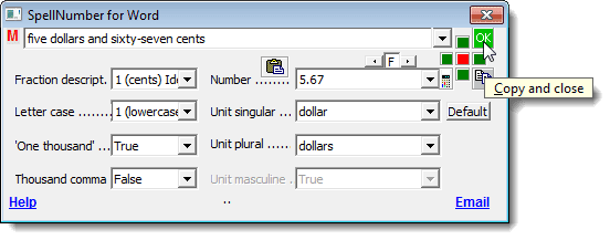 Cliquer sur OK pour copier le numéro épelé et fermer la boîte de dialogue