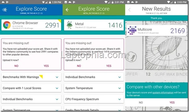 Benchmark Vellamo Xiaomi Mi A1