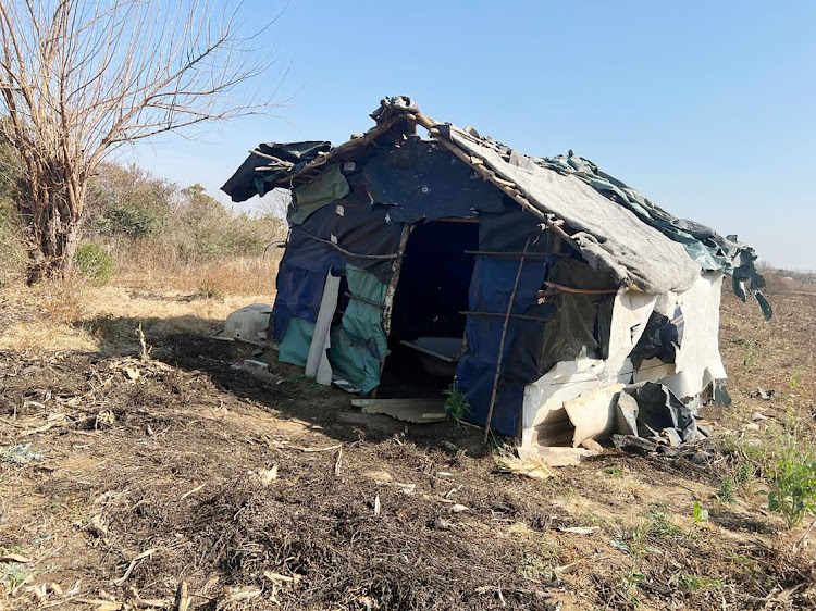 The shack in the field between Nellmapius area and Mavuso informal settlement near Mamelodi where the two Gauteng EMS crew members were tied up.