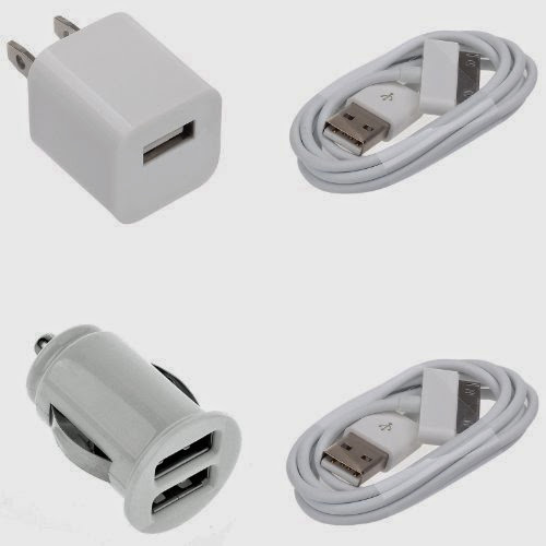  Dual Port USB Car Charger+2 Ipod Sync Data Cable+1 Wall Charger Iphone 4g 4s