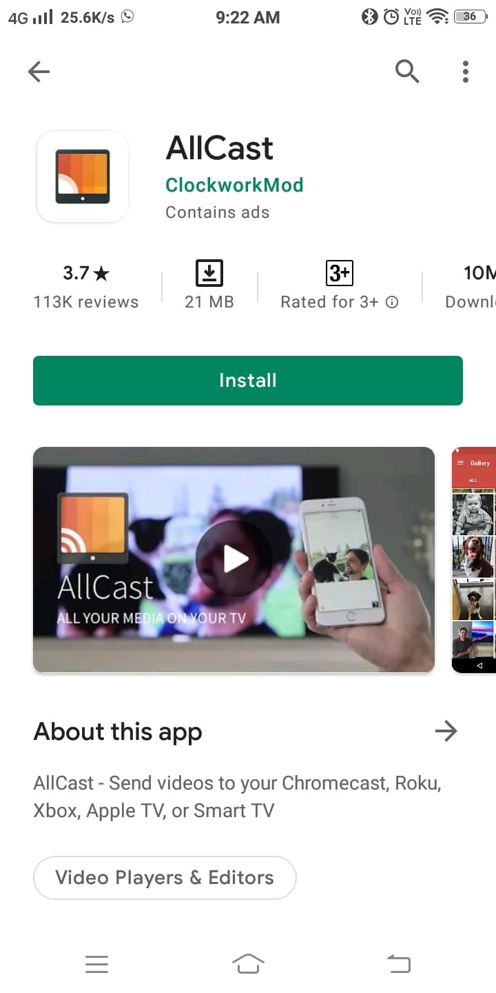 Vaya a la aplicación Play Store en su Android e instale AllCast |  Transmitir a Xbox One desde su teléfono Android