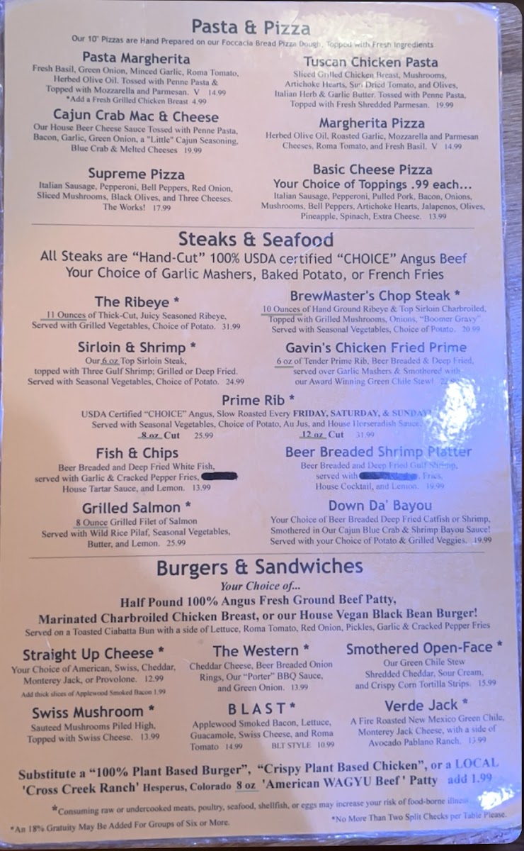 Main Street Brewery & Restaurant gluten-free menu