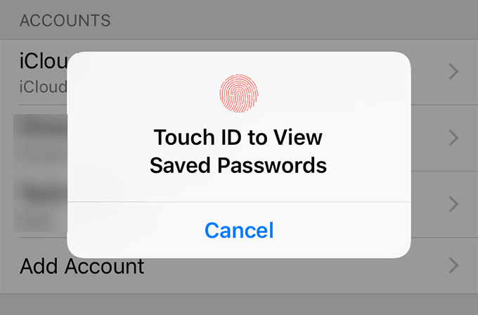 Всплывающее окно Touch ID