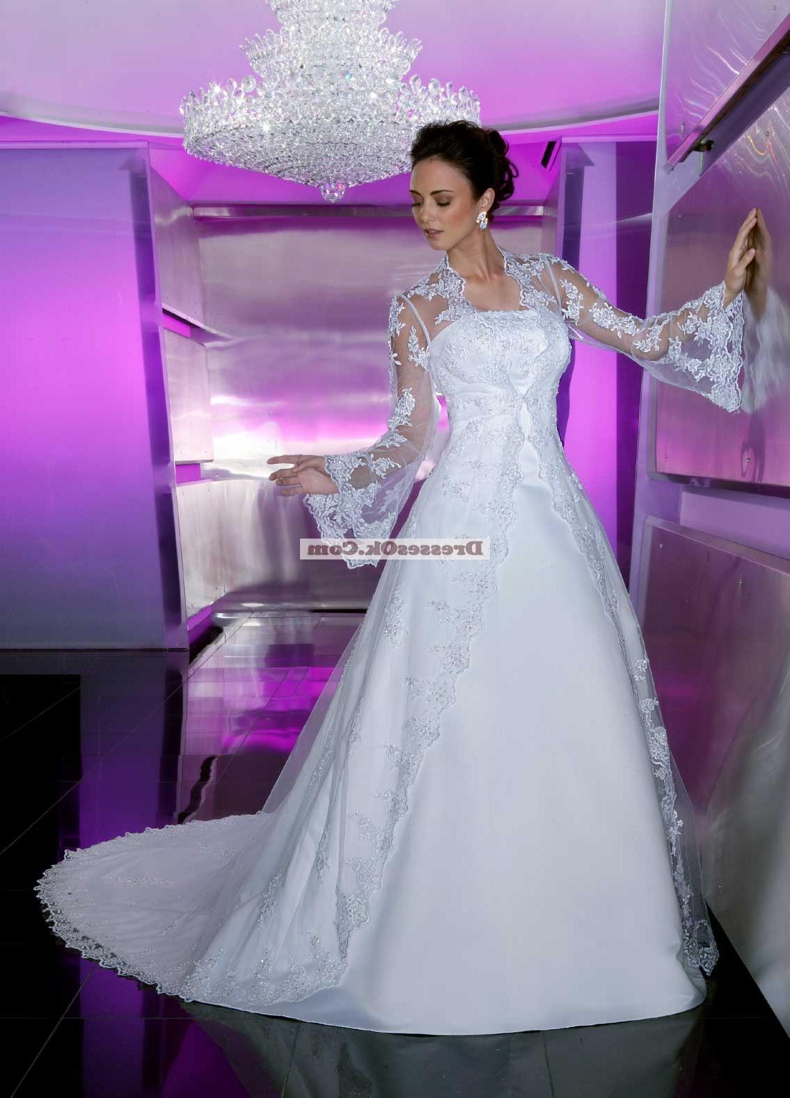 Romantic A-line strapless long sleeves Chapel train wedding dress WDWSWD4065