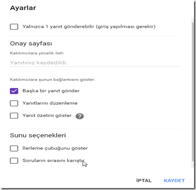 google-forms-ayarlar