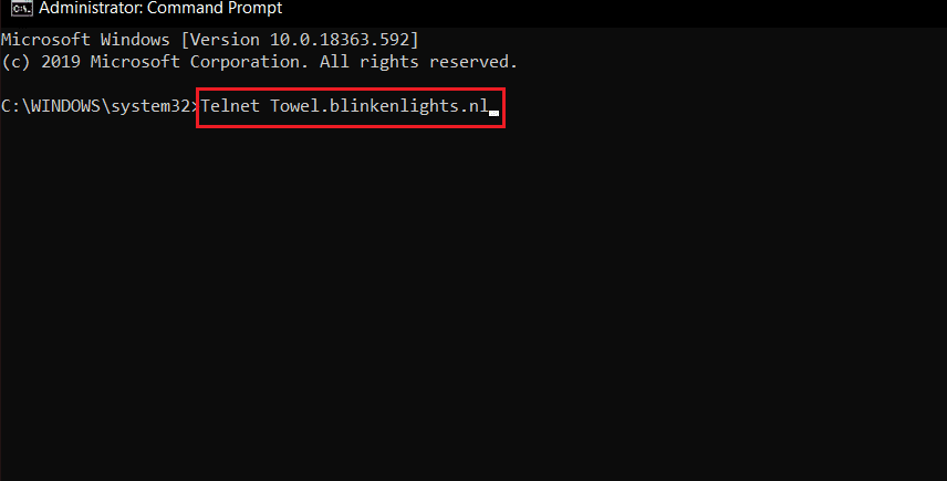 พิมพ์คำสั่ง telnet เพื่อดู star wars ตอนที่ IV ใน command prompt