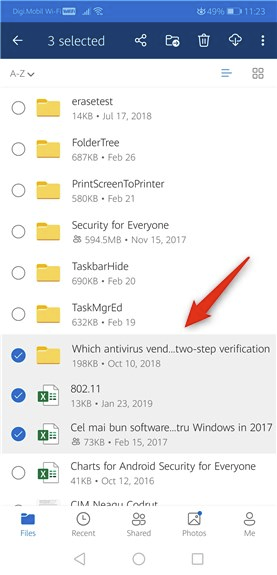 Sélection de fichiers et de dossiers dans OneDrive pour Android