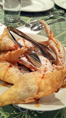 DaNet one of three of the fourth course desserts, deep fried dumpling Cherry Vareniki