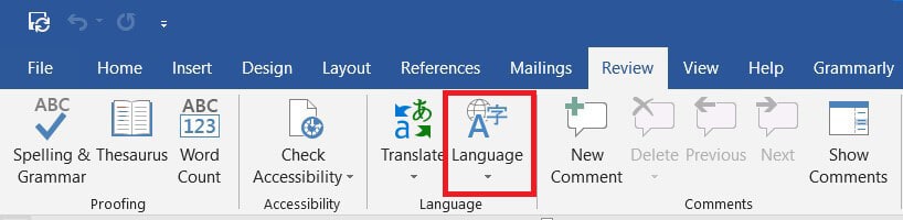 言語オプションをクリックします