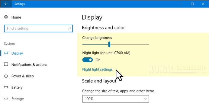 How to configure the Windows 10 'Night Light' settings? (www.kunal-chowdhury.com)