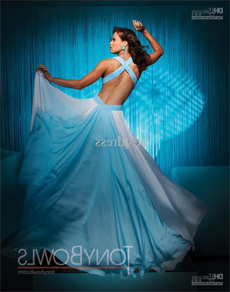 Wholesale - White  Blue Backless Chiffon Halter Gown Prom Dresses 111752