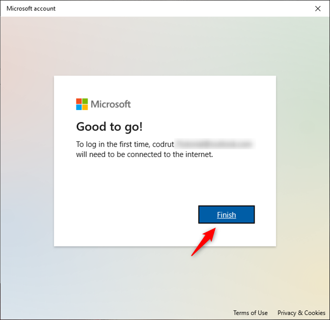 Windows10へのMicrosoftアカウントの追加を完了します