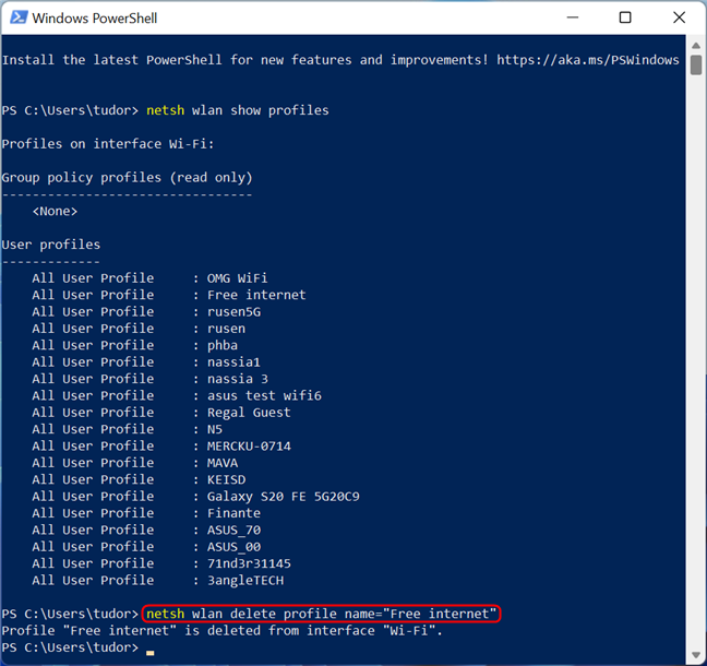 netshコマンドを使用して保存されたWi-Fiネットワークを削除します