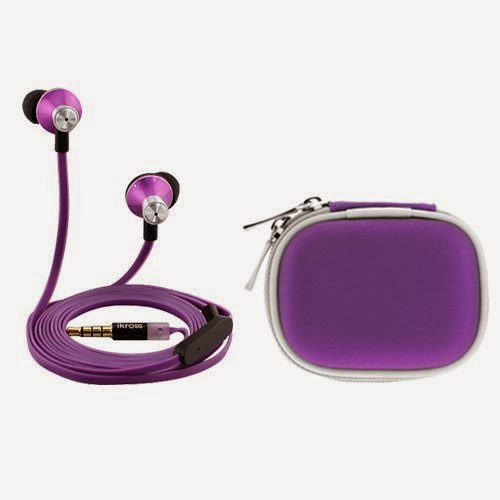  iKross Purple In-Ear 3.5mm Noise-Isolation Stereo Earbuds with Microphone + Purple Accessories Carrying Case for LG G2, Google Nexus 5, Optimus F6, Enact VS890, Exalt VN360