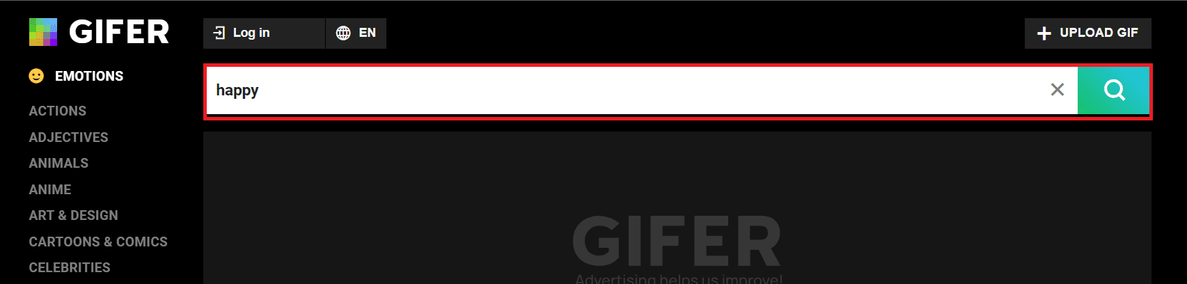 Tapez vos GIF préférés dans la barre de recherche Gifer et appuyez sur Entrée.