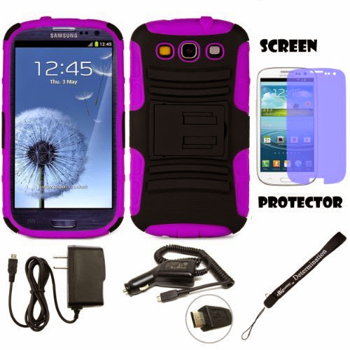  Armor Rugged Shock Proof Hybrid Case For Samsung Galaxy S3 + Car Charger + Home Charger + Screen Protector + Determination Hand Strap