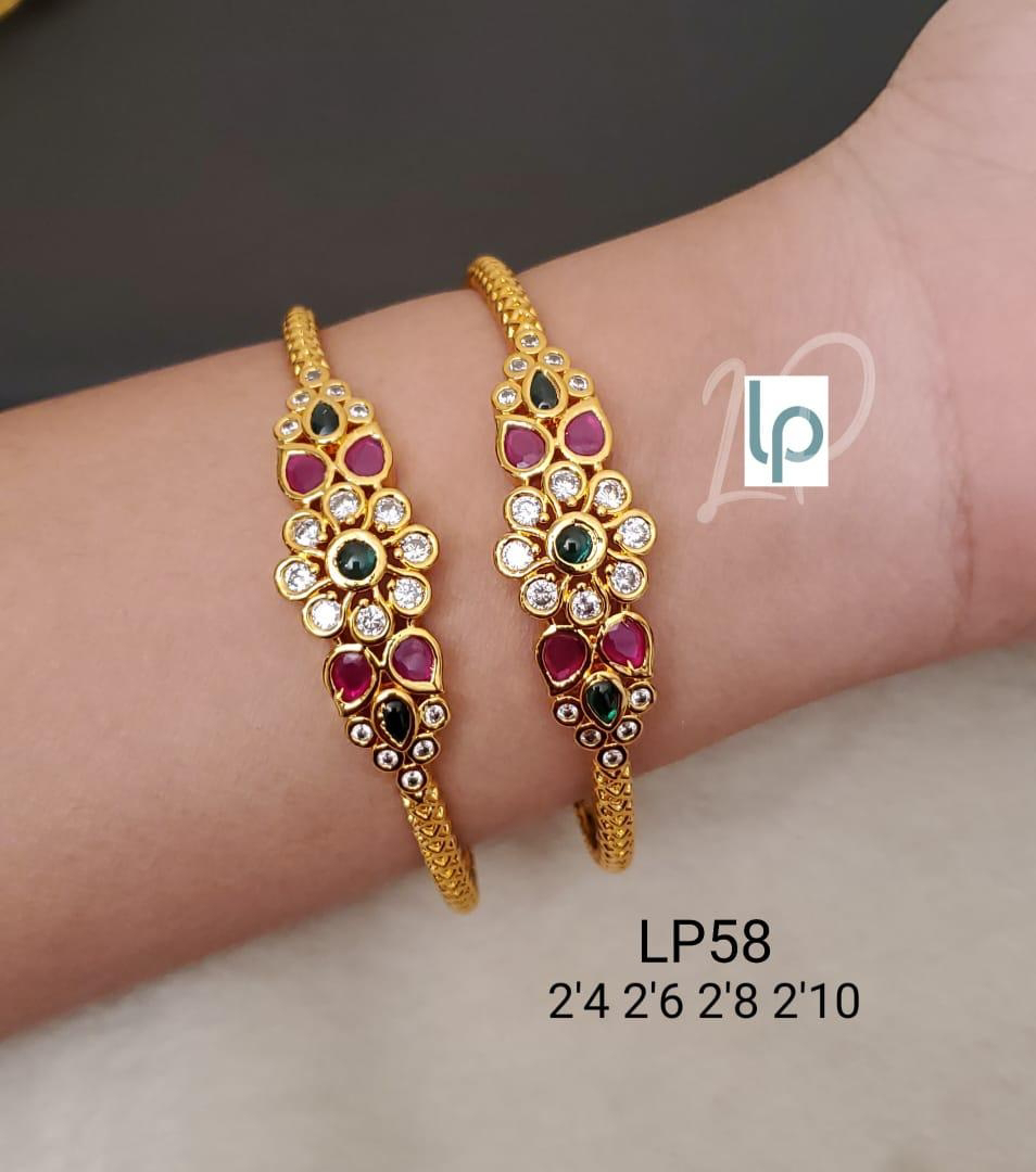 Latest gold finish cz stones bangles collection with price details 🤩