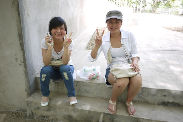 two female college students at a park in Lanzhou, Gansu