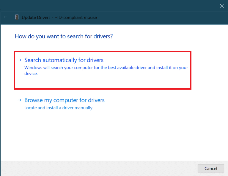 Busque automáticamente los controladores.  Cómo arreglar el retraso del mouse Bluetooth de Windows 10