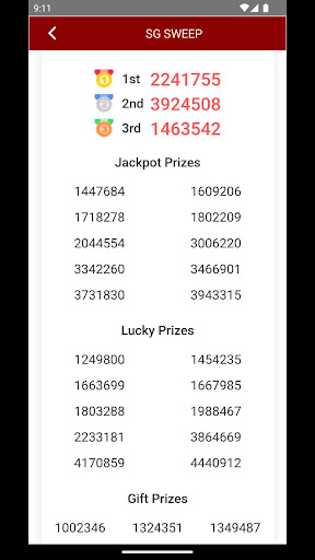 Screenshot Singapore Toto Sweep 4D Result