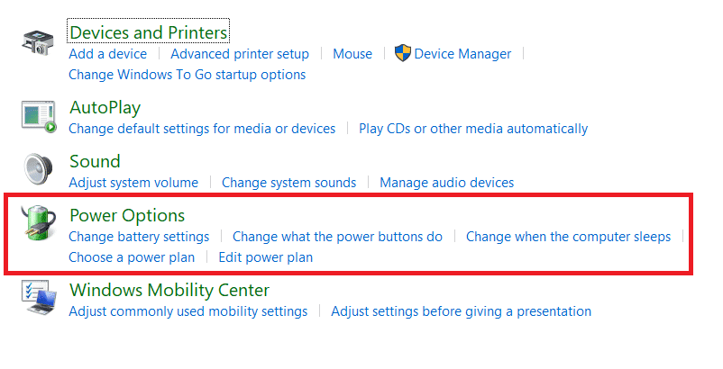 [電源オプション]をクリックします。