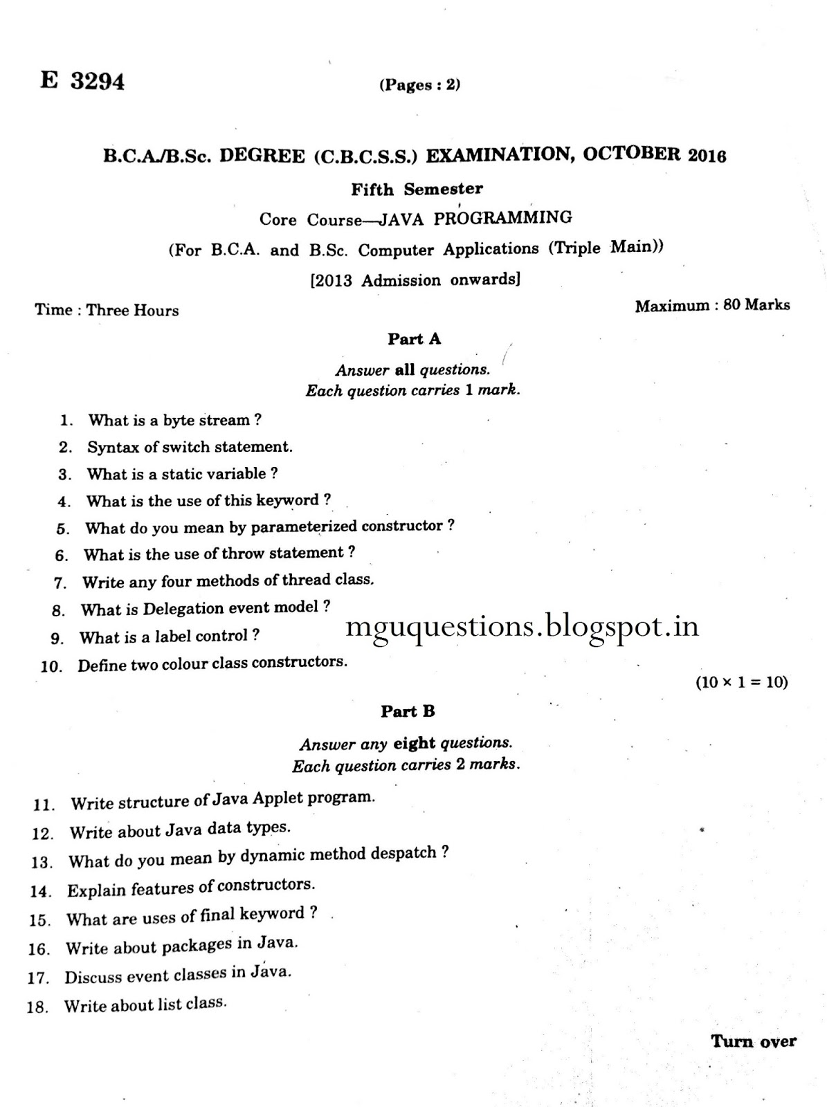 Mgu Bca Degree Semester 5 Java Programming 2016 Previous Year Question Mgu Bca Degree Semester 5 Java Programming 2016 Previous Year Question