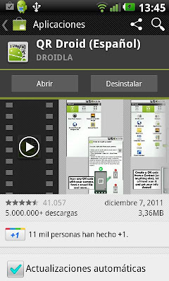 Escanear cdigos QR con smartphone Samsung Galaxy SII y aplicacin QR Droid