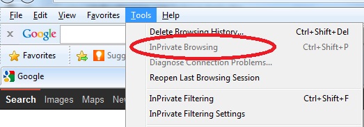 Inprivate browing disabled in IE