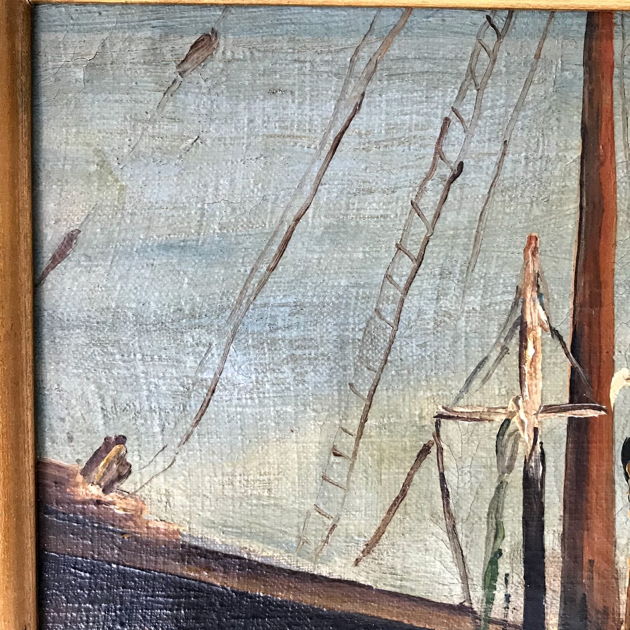 Signed Harbor Scene Oil Painting