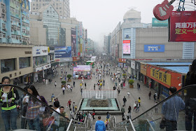 Looking down Taidong Pedestrian Street from the top of a pedestrian bridge