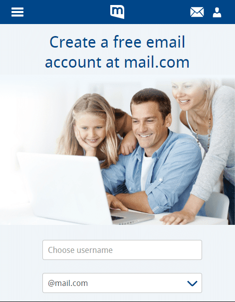 หน้าลงทะเบียนสำหรับ Mail.com |บัญชีอีเมลธุรกิจฟรีที่ดีที่สุด