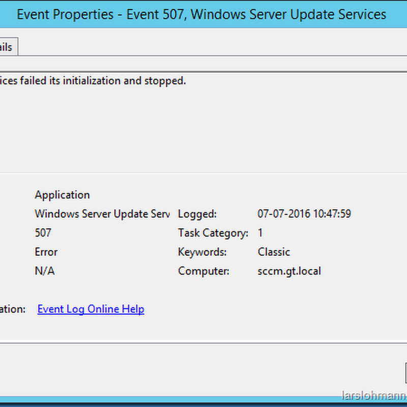 Update Services Failed Its Initialization And Stopped. Event 507 Update Services Failed Its Initialization And Stopped. Event 507