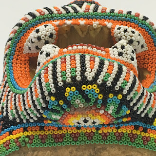 Huichol Mexican Beaded Jaguar Head