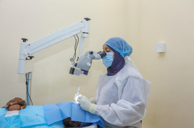 Optical surgeon, Dr Raila Seif operates on a patient suffering from cataracts at King Fahd Referral Hospital.