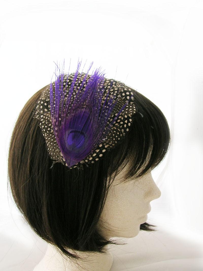 Peacock feather fascinator - TAMI Design - Royal Purple peacock feather on