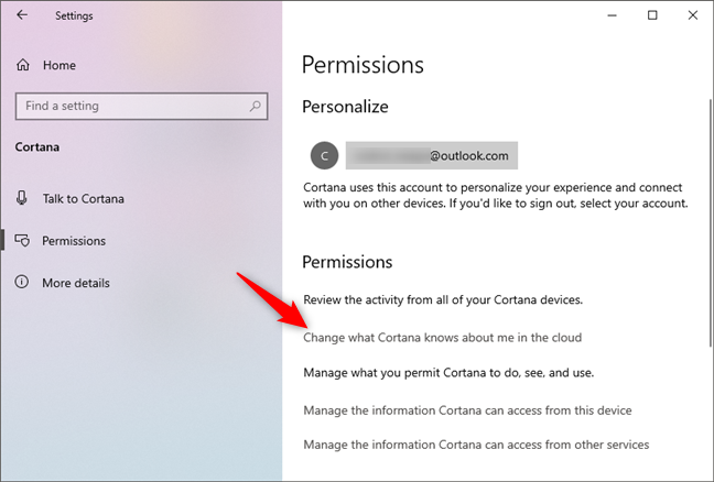 更改 Cortana 在云中对我的了解