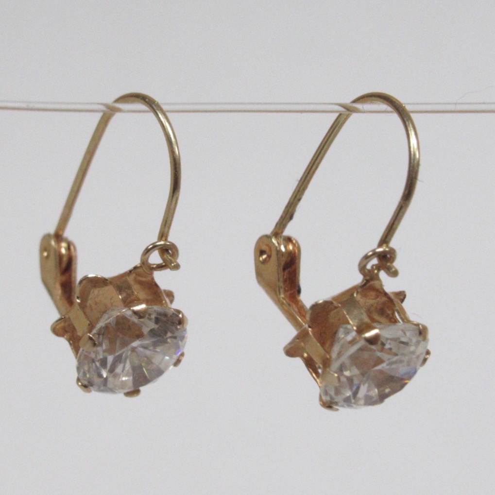 14K Gold and Clear Stone Drop Earrings